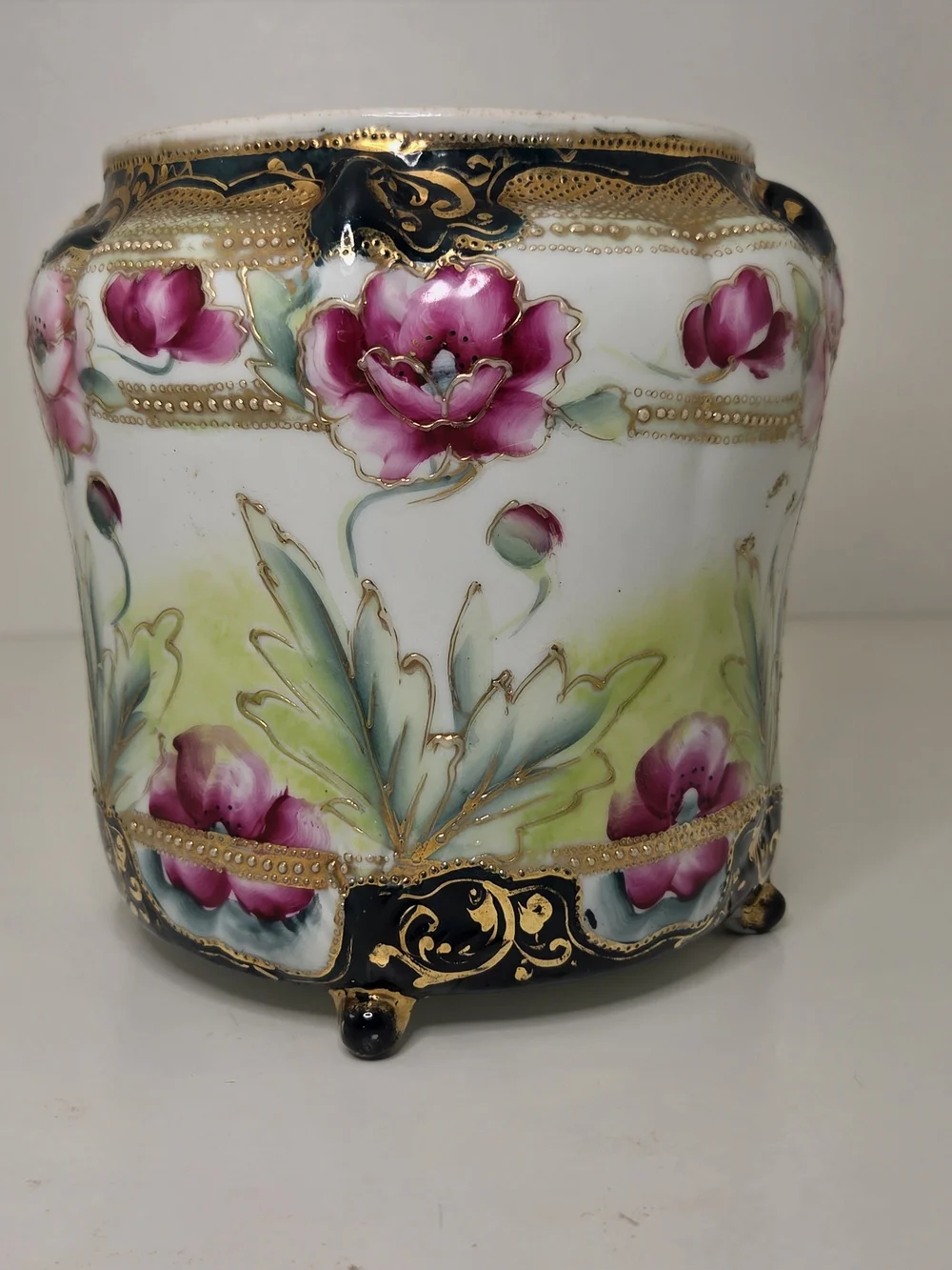 Antique 1891 Morimura Nippon Footed Planter Vase Pre-Nippon Maple Leaf